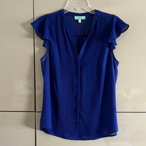 Garmin Deep Blue Ruffle Sleeve Blouse